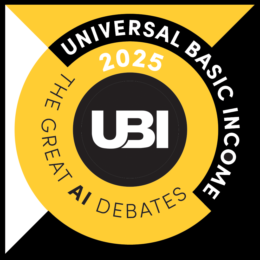A logo for the Great AI Debates series first installment: UBI - Universal Basic Income